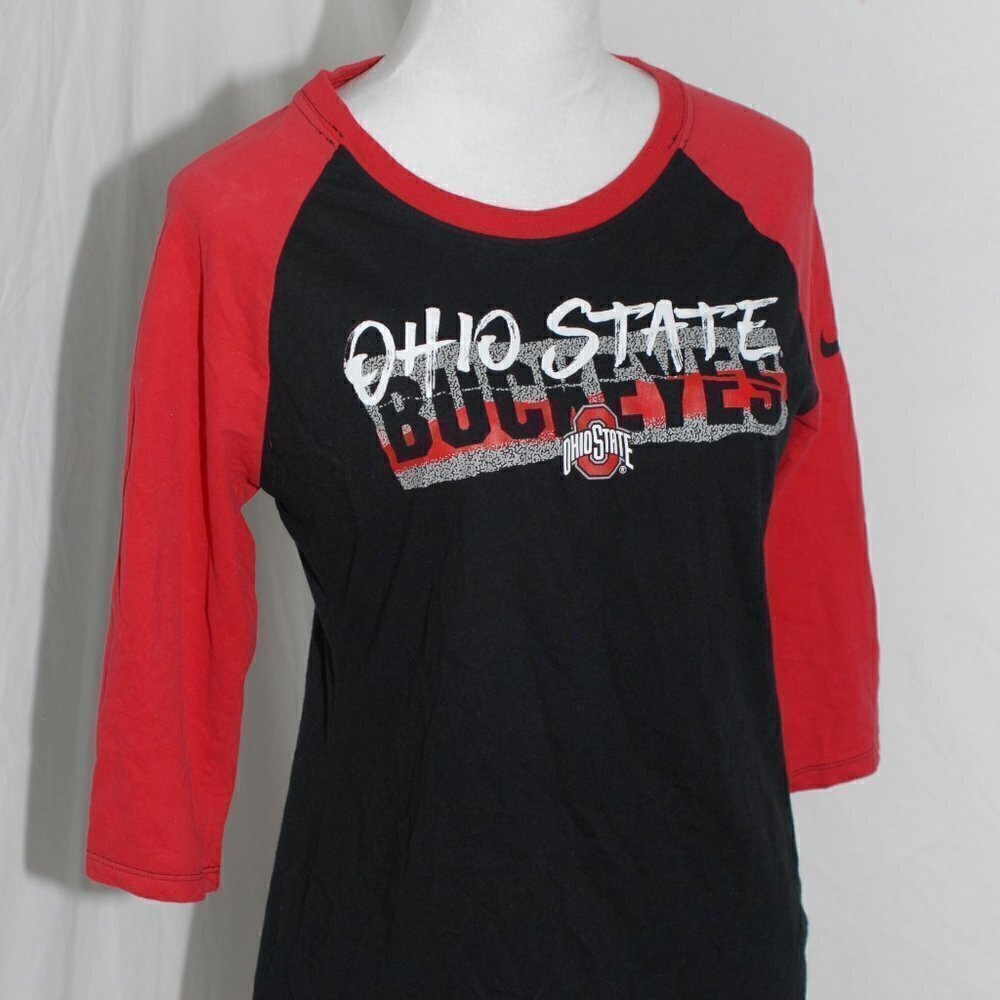 Nike Womens Medium Ohio State Buckeyes OSU Black Scarlet Athletic Fit Shirt GUC
